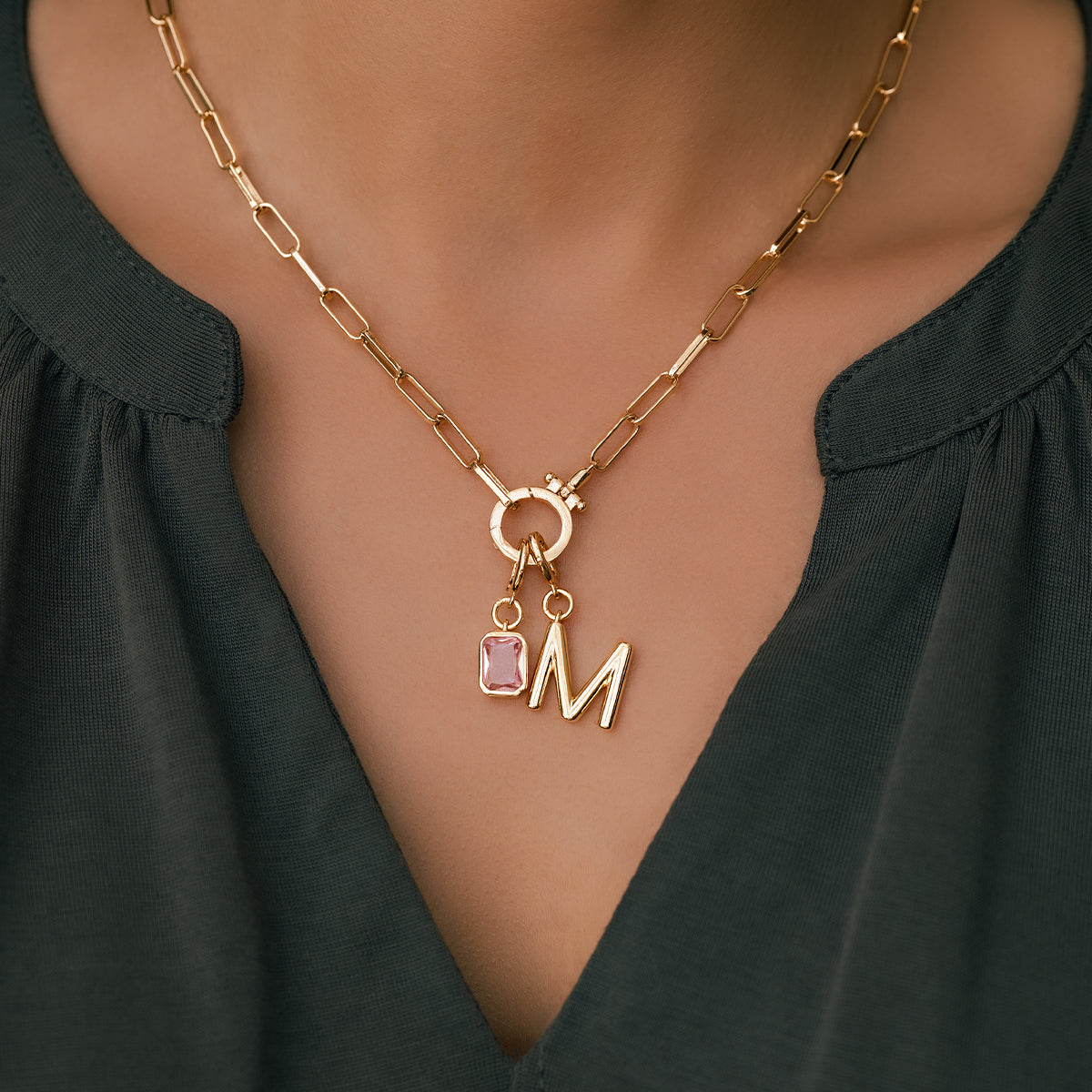 Collier Maille Initiale & Pierre de Naissance en Or