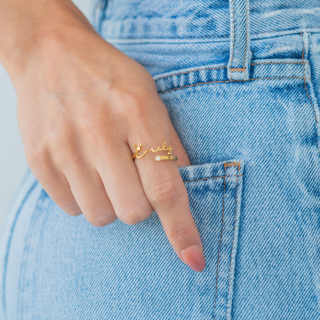 Bague Prénom & Pierre de Naissance en Or