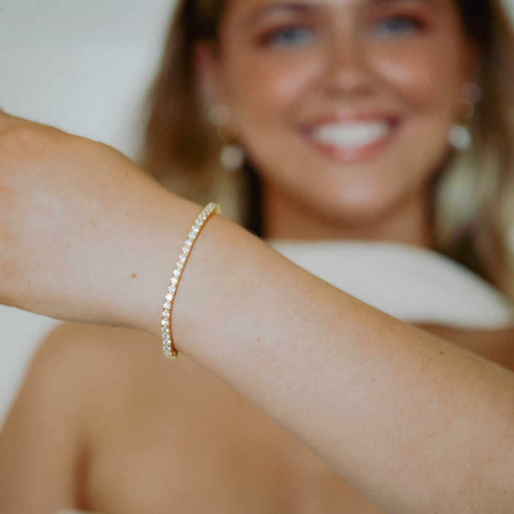 Parure Bracelet Chaîne Tennis & Petites Créoles Pavé en Or