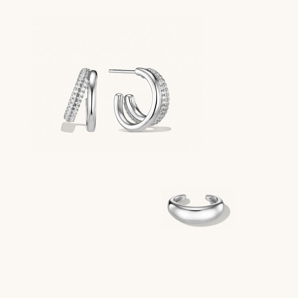 Lot de Boucles d’Oreilles Empilées Duo Superposées Lisa en Argent