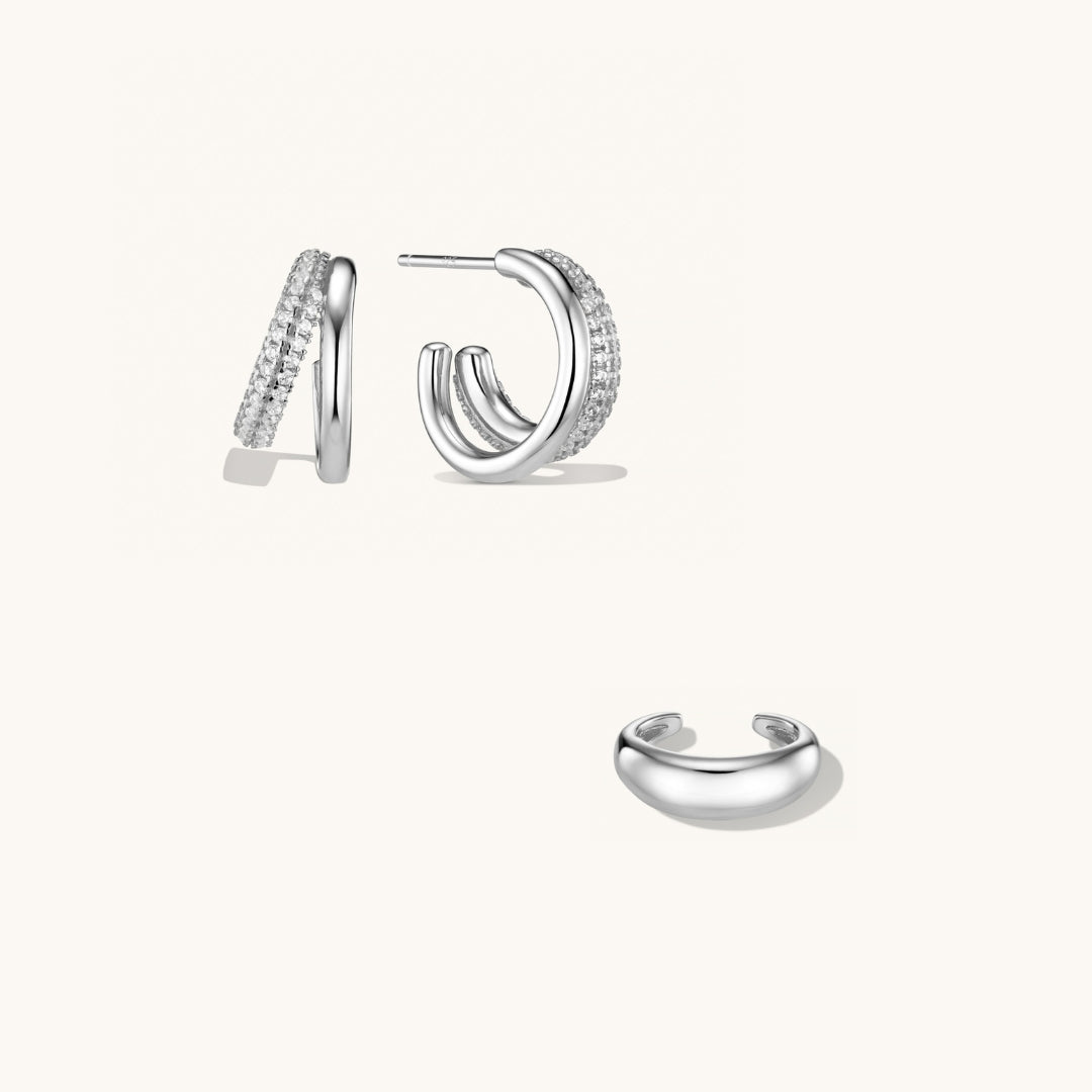 Lot de Boucles d’Oreilles Empilées Duo Superposées Lisa en Argent