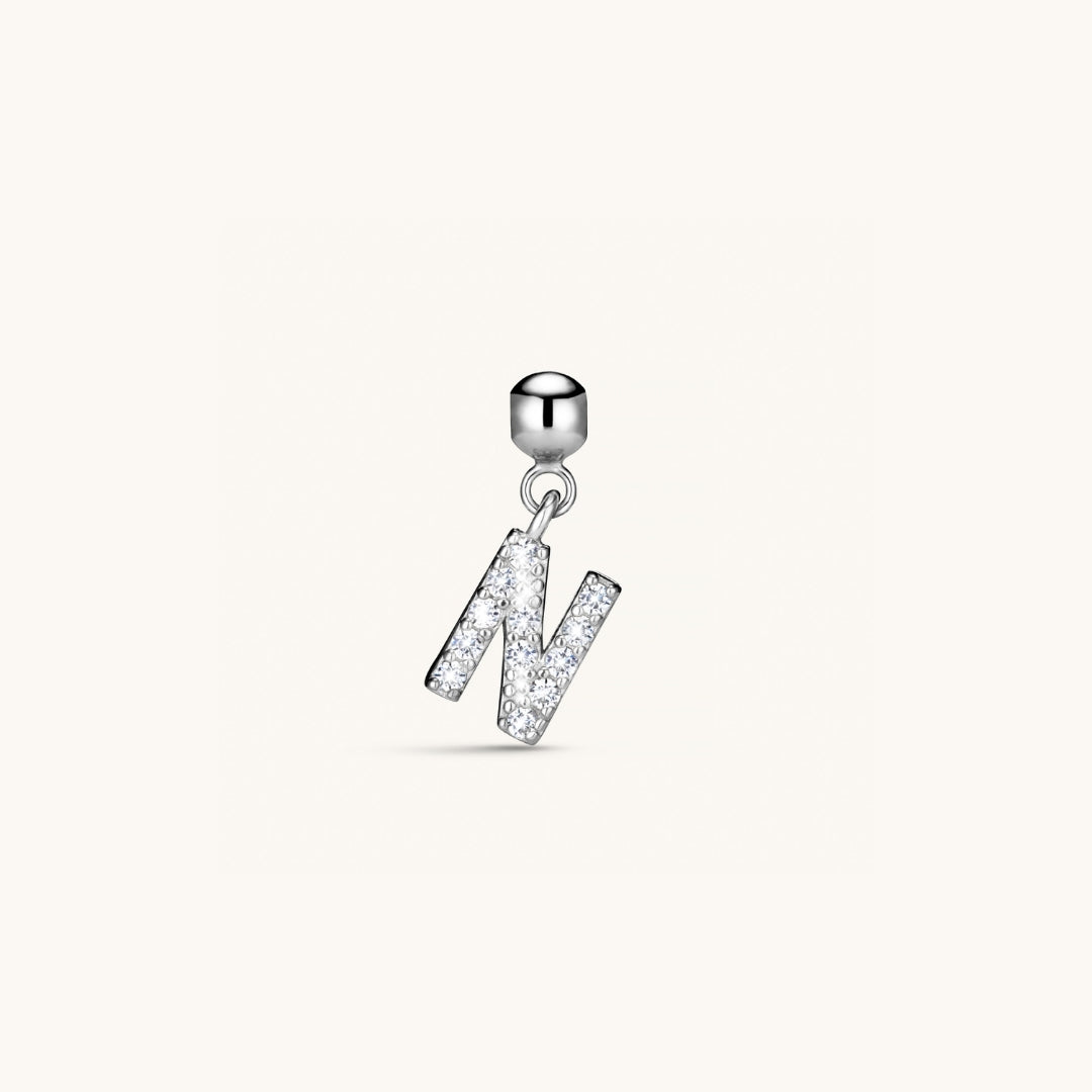 Pendentif Initiale N avec Diamant en Argent