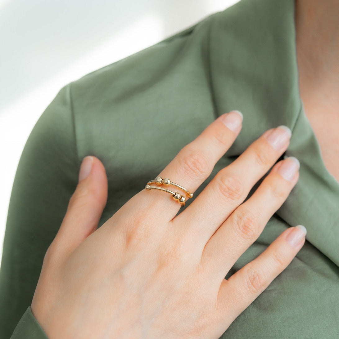 Bague Perles Anti-Stress Ajustable en Or