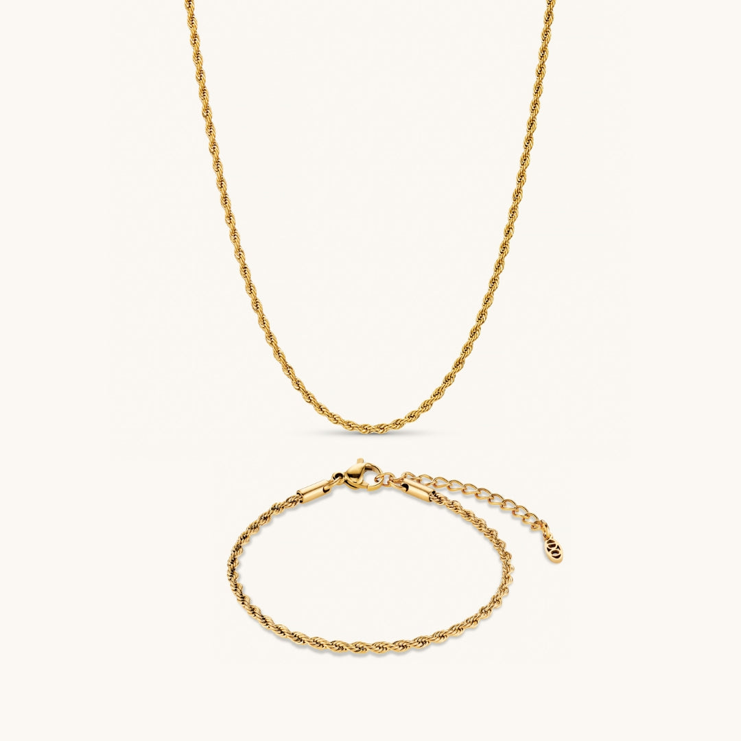 Coffret Collier & Bracelet Chaîne Torsadée en Or