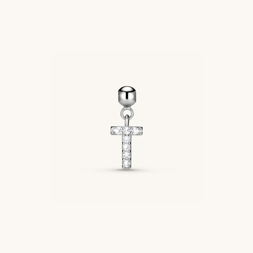 Pendentif Initiale T avec Diamant en Argent