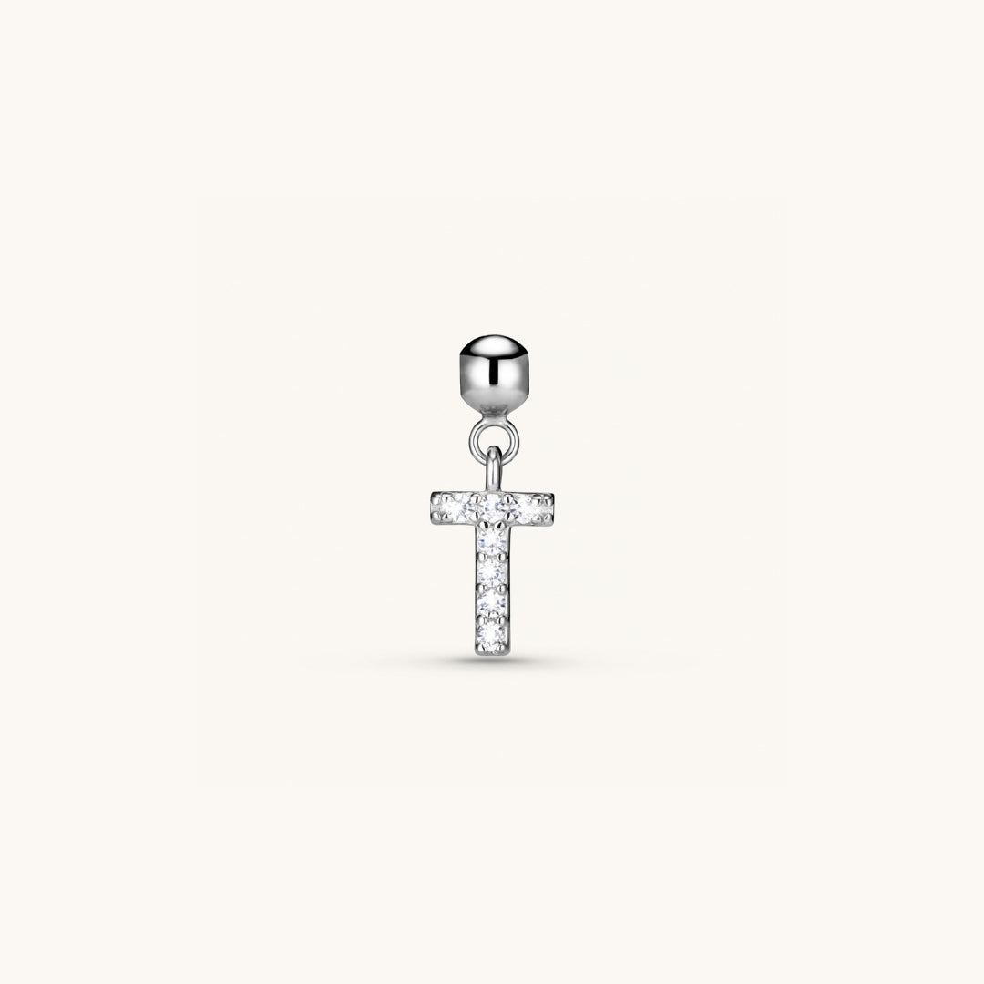 Pendentif Initiale T avec Diamant en Argent