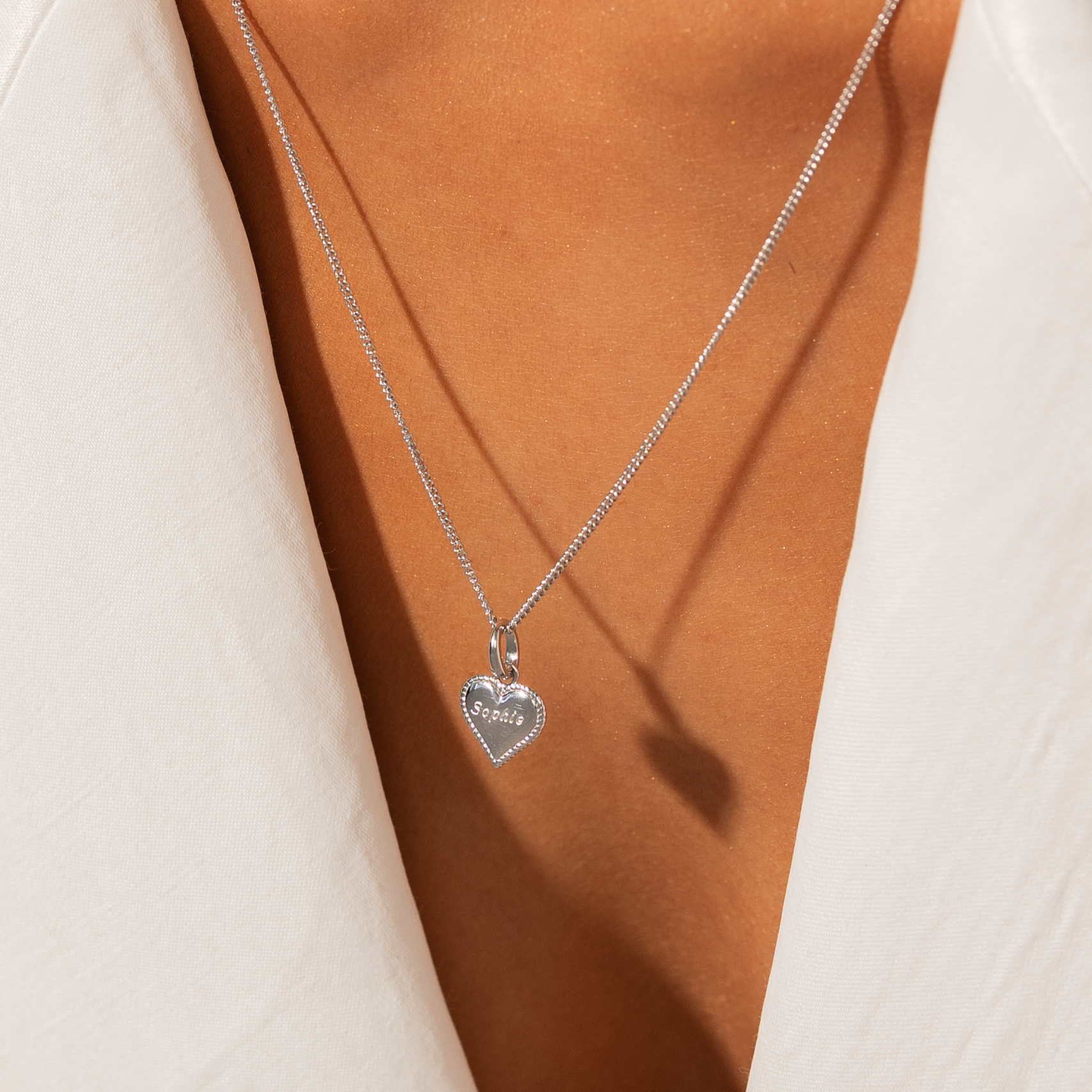 Collier Pendentif Cœur Perlé en Argent