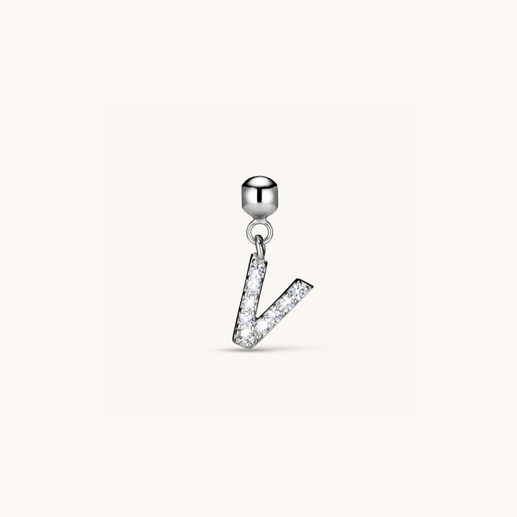 Pendentif Initiale V avec Diamant en Argent
