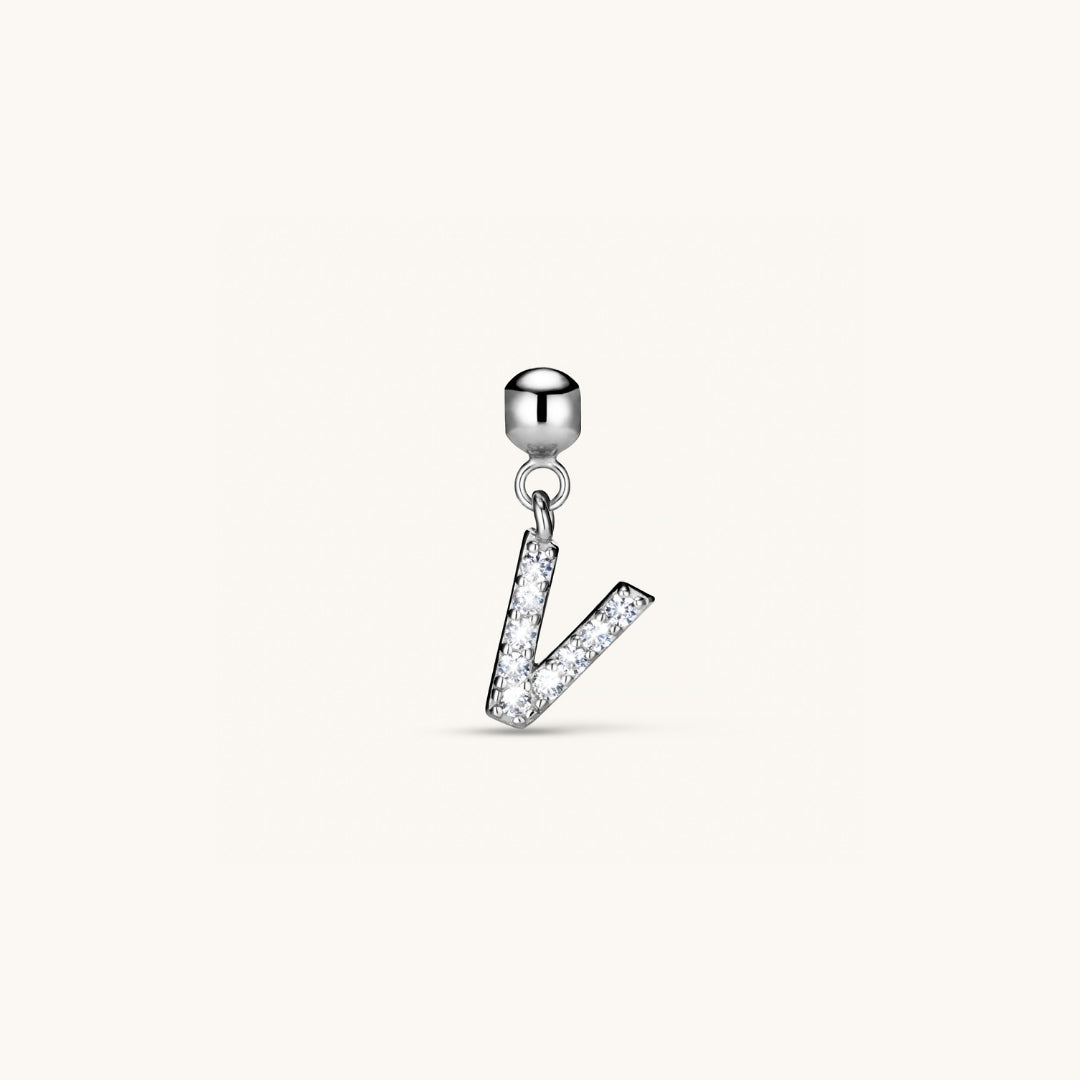 Pendentif Initiale V avec Diamant en Argent