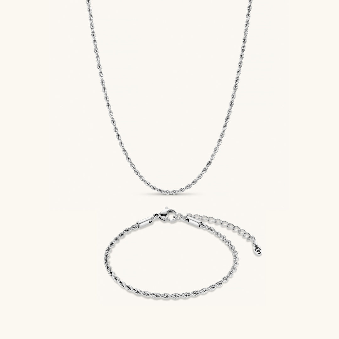 Coffret Collier & Bracelet Chaîne Torsadée en Argent