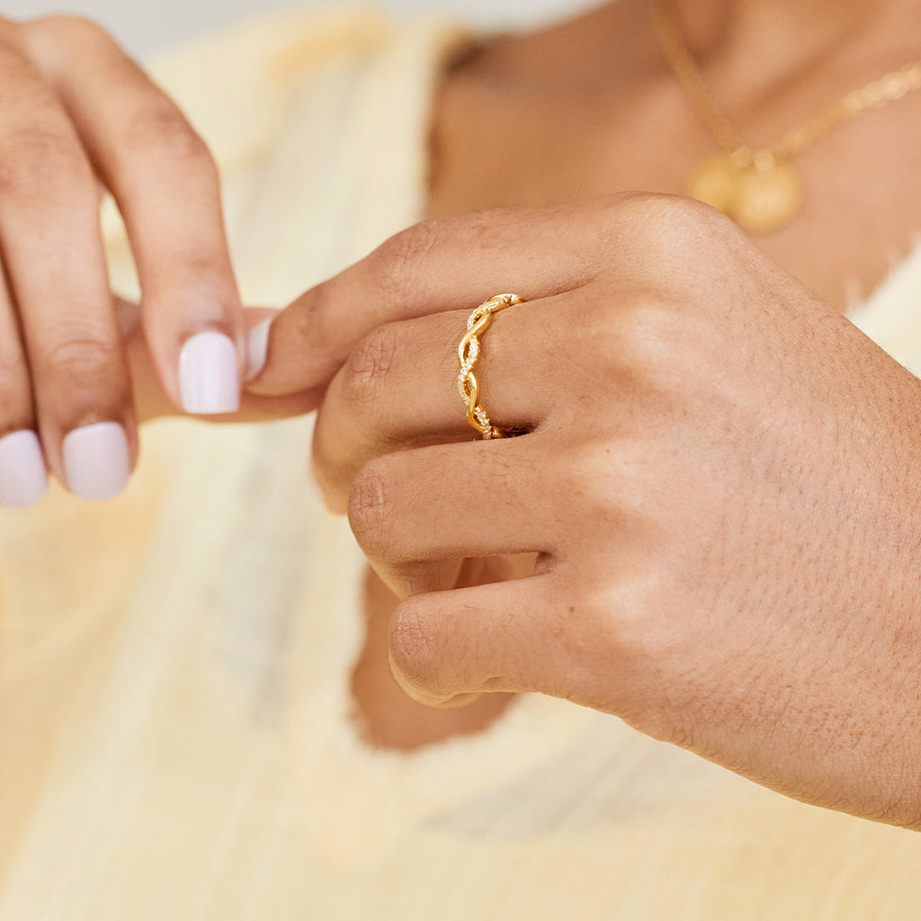 Bague Torsade Pavé en Or