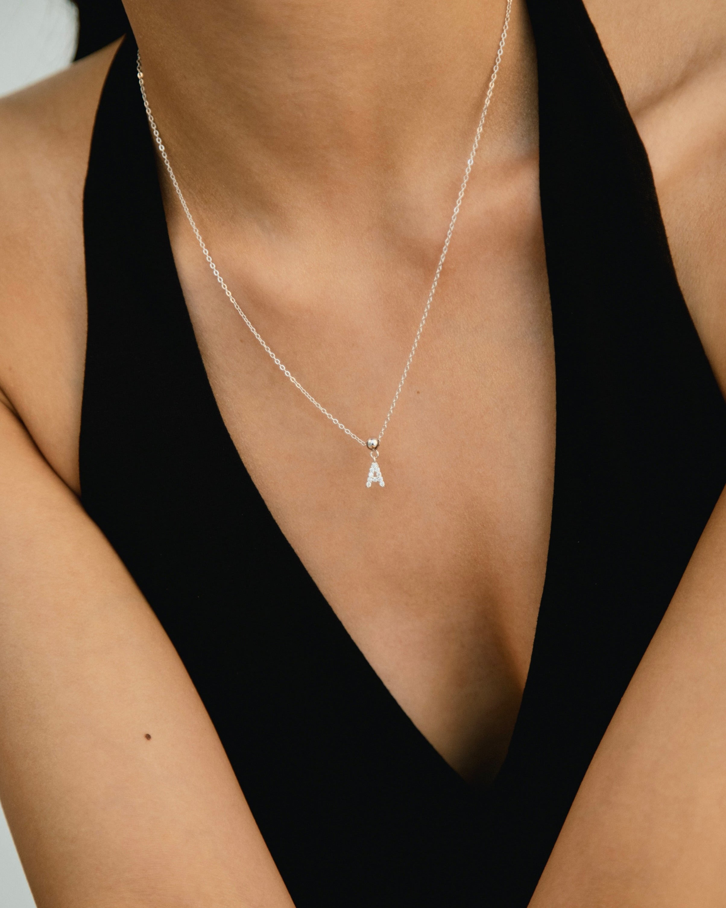 Pendentif Initiale D avec Diamant en Argent