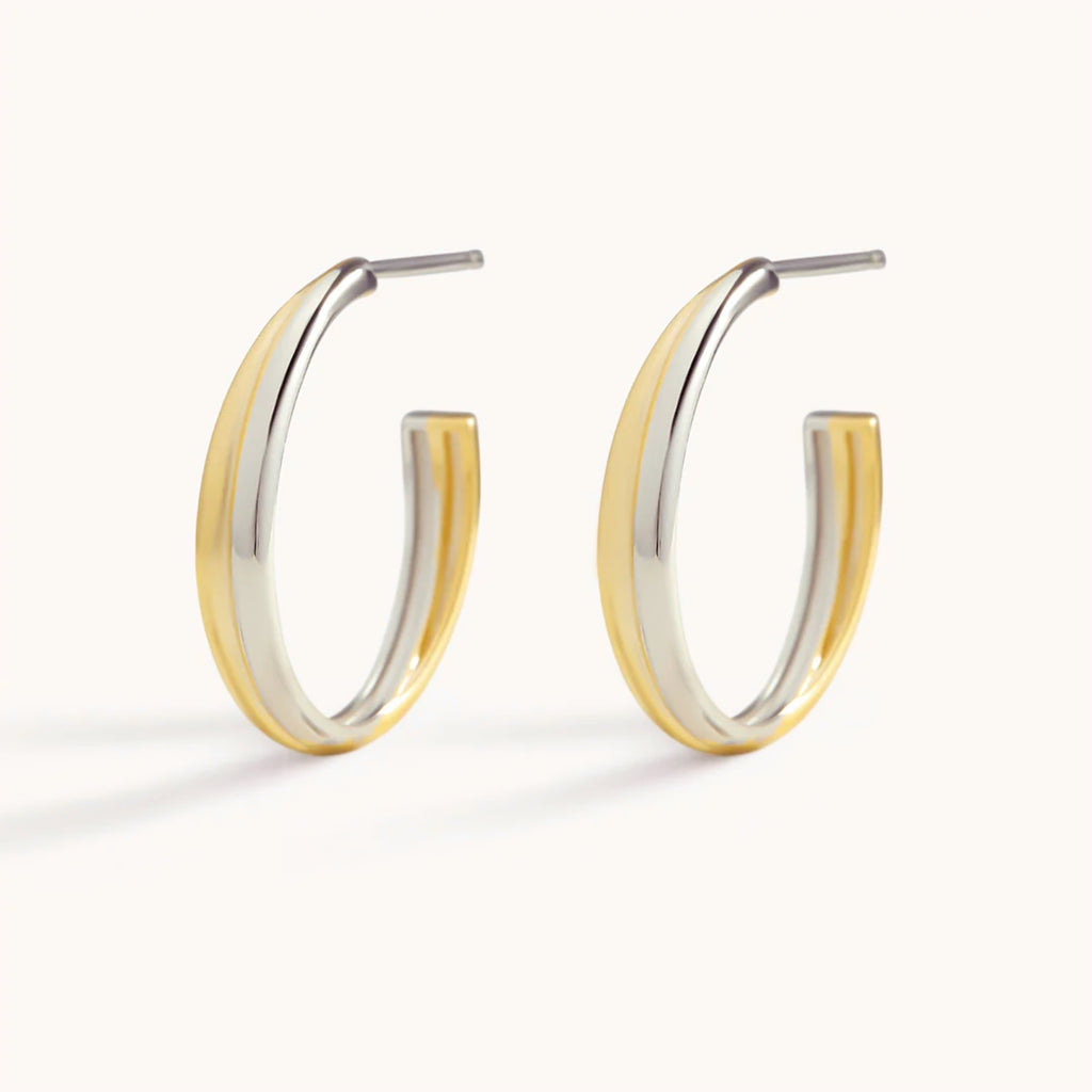 Boucles d’Oreilles Croisées Bimétal en Or et Argent
