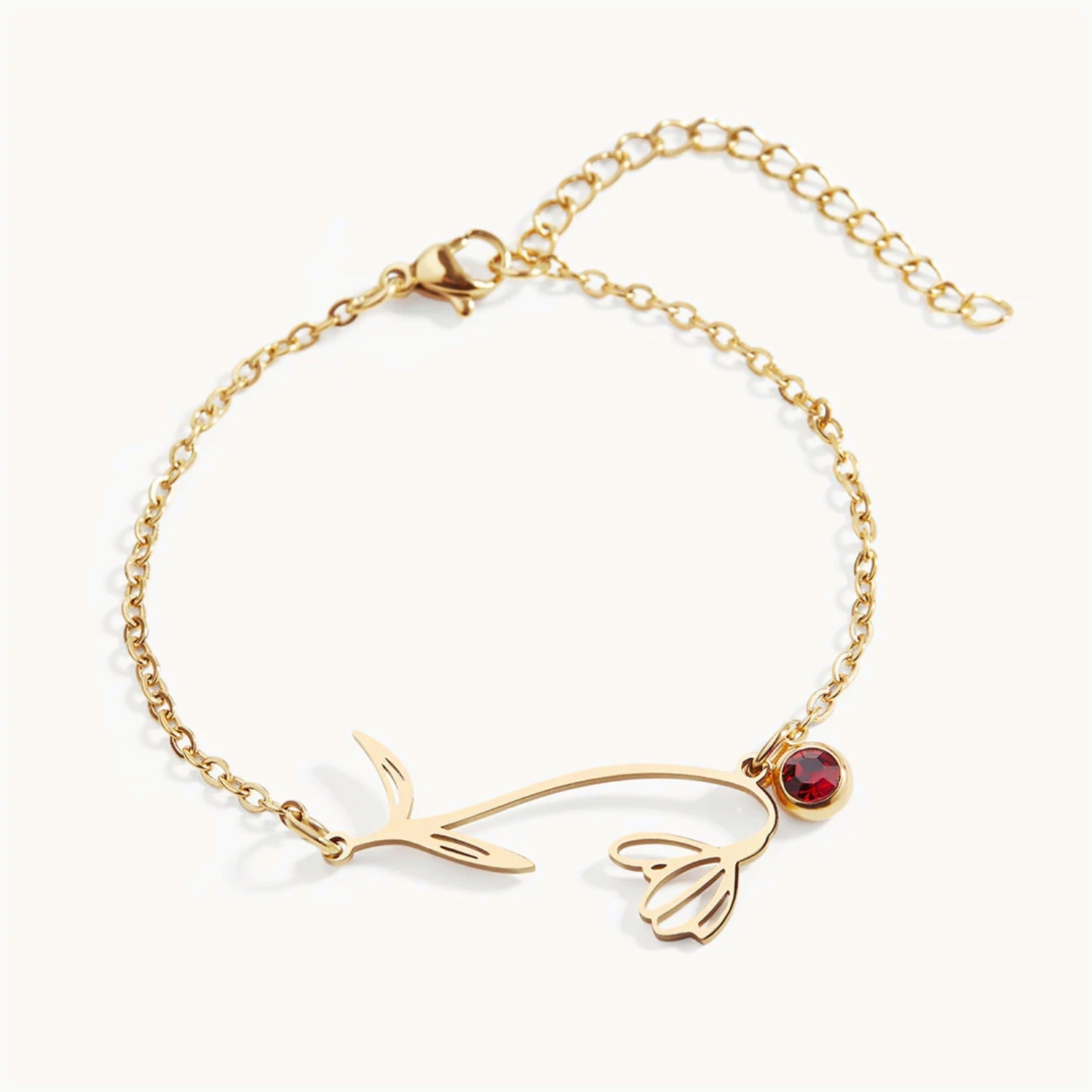 Bracelet Fleur de Naissance avec Pendentif Pierre de Naissance en Or