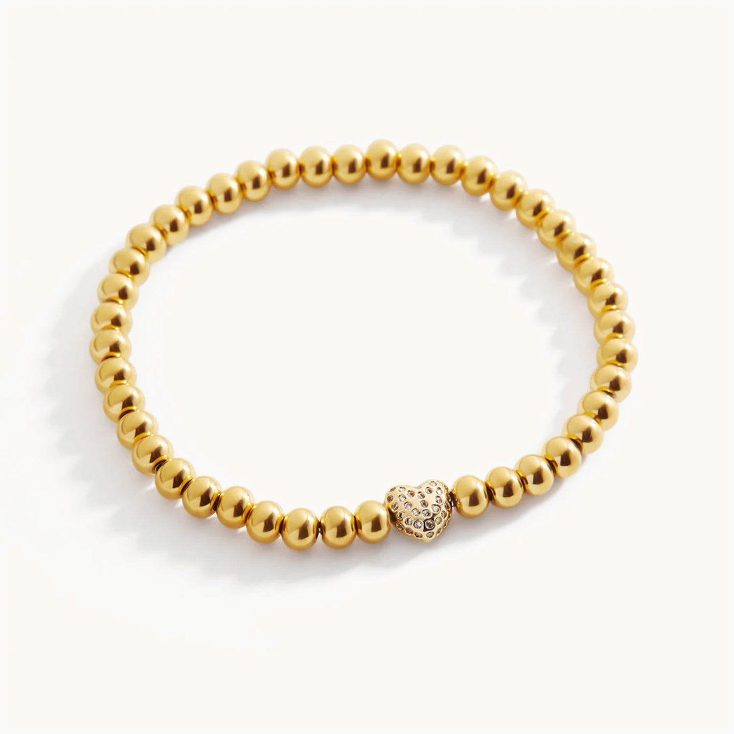 Bracelet Perlé Cœur Pavé en Or