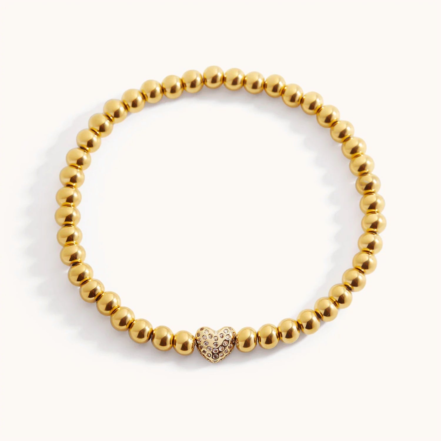 Bracelet Perlé Cœur Pavé en Or