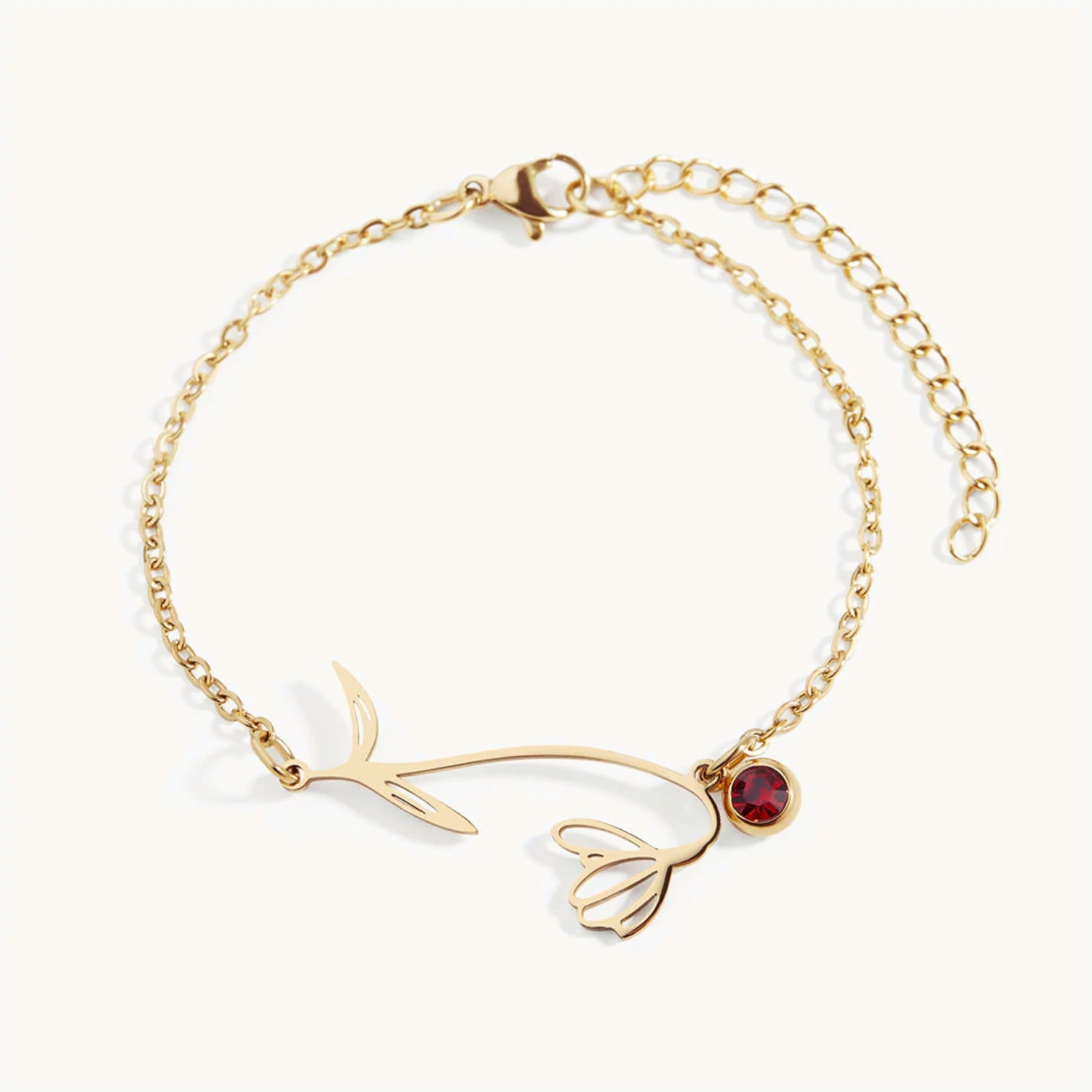 Bracelet Fleur de Naissance avec Pendentif Pierre de Naissance en Or