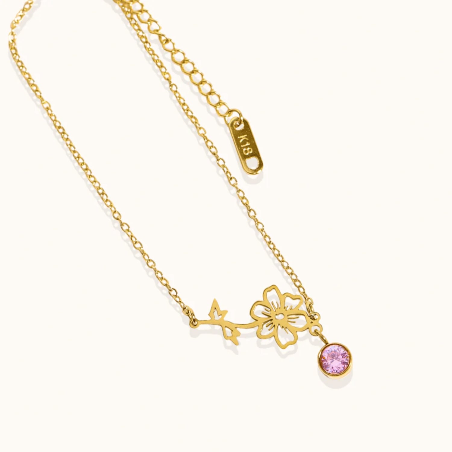 Bracelet Fleur de Naissance avec Pendentif Pierre de Naissance en Or