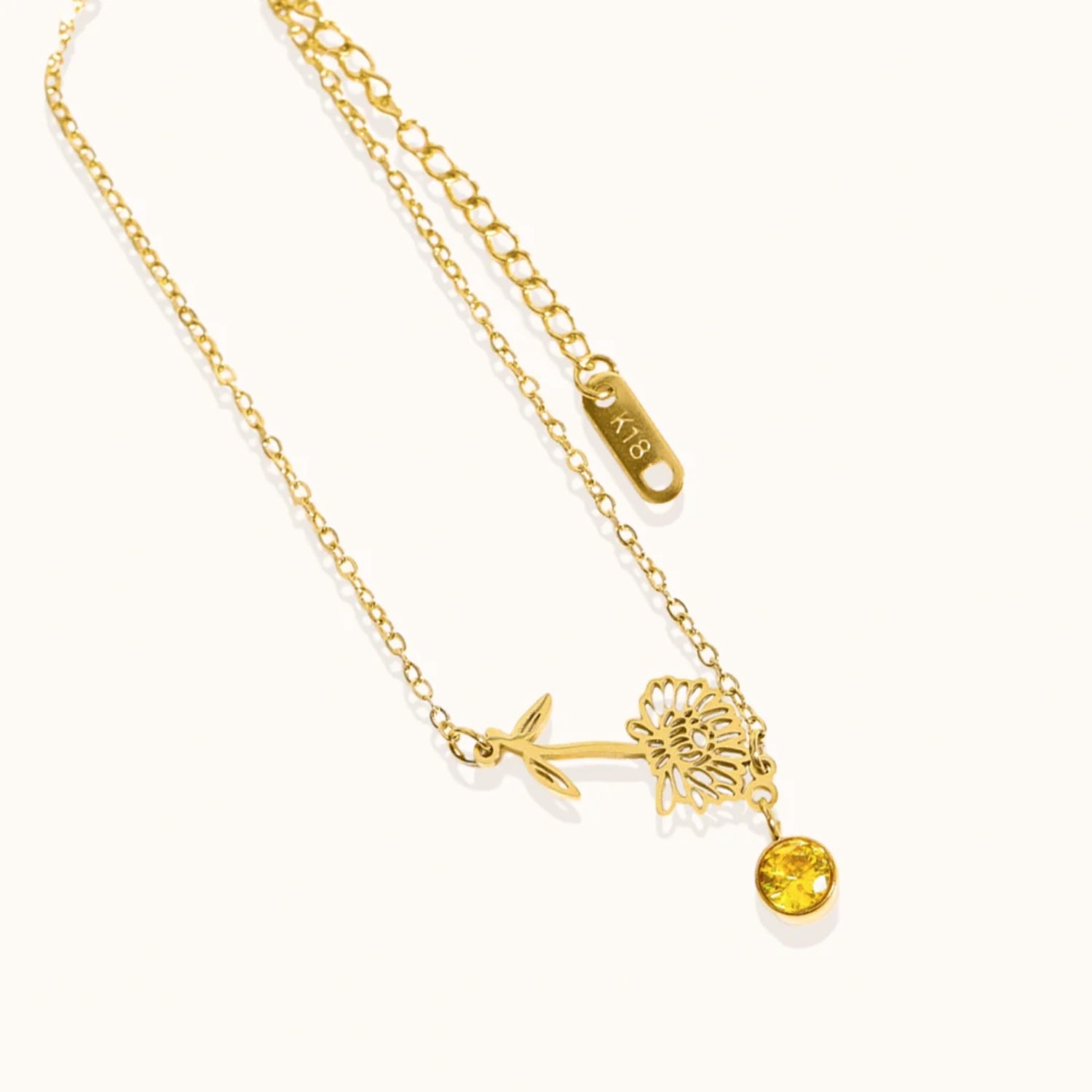 Bracelet Fleur de Naissance avec Pendentif Pierre de Naissance en Or