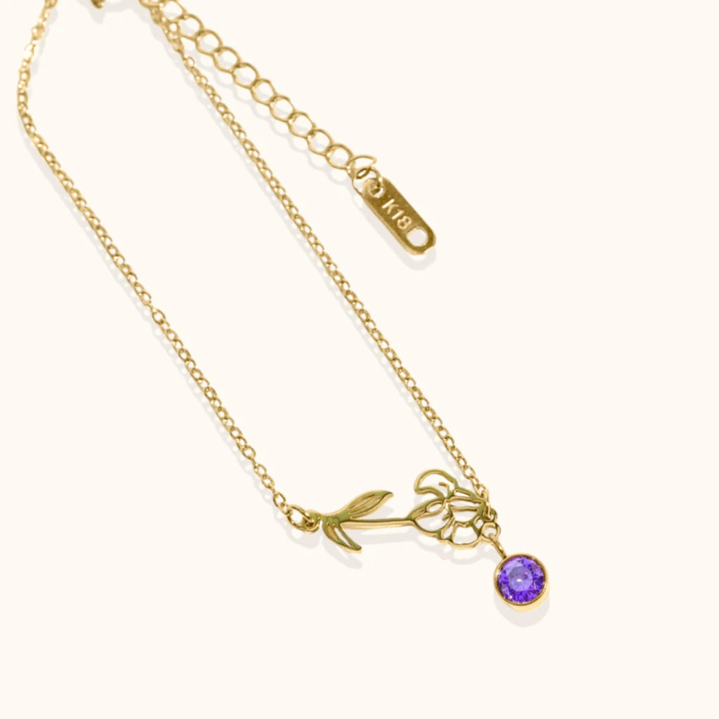 Geburtsblumen-Armband mit Geburtsstein-Anhänger