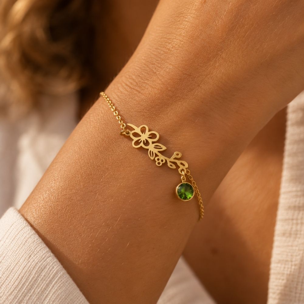 Birth Flower & Birthstone Pendant Bracelet