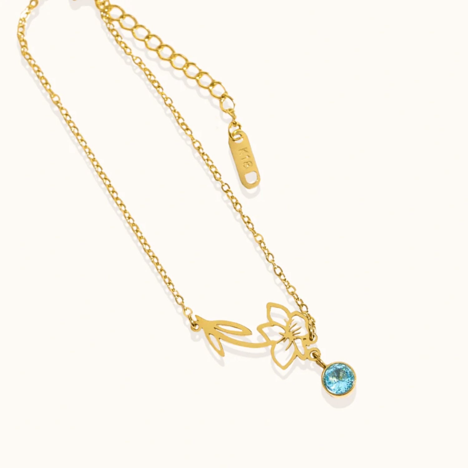 Bracelet Fleur de Naissance avec Pendentif Pierre de Naissance en Or