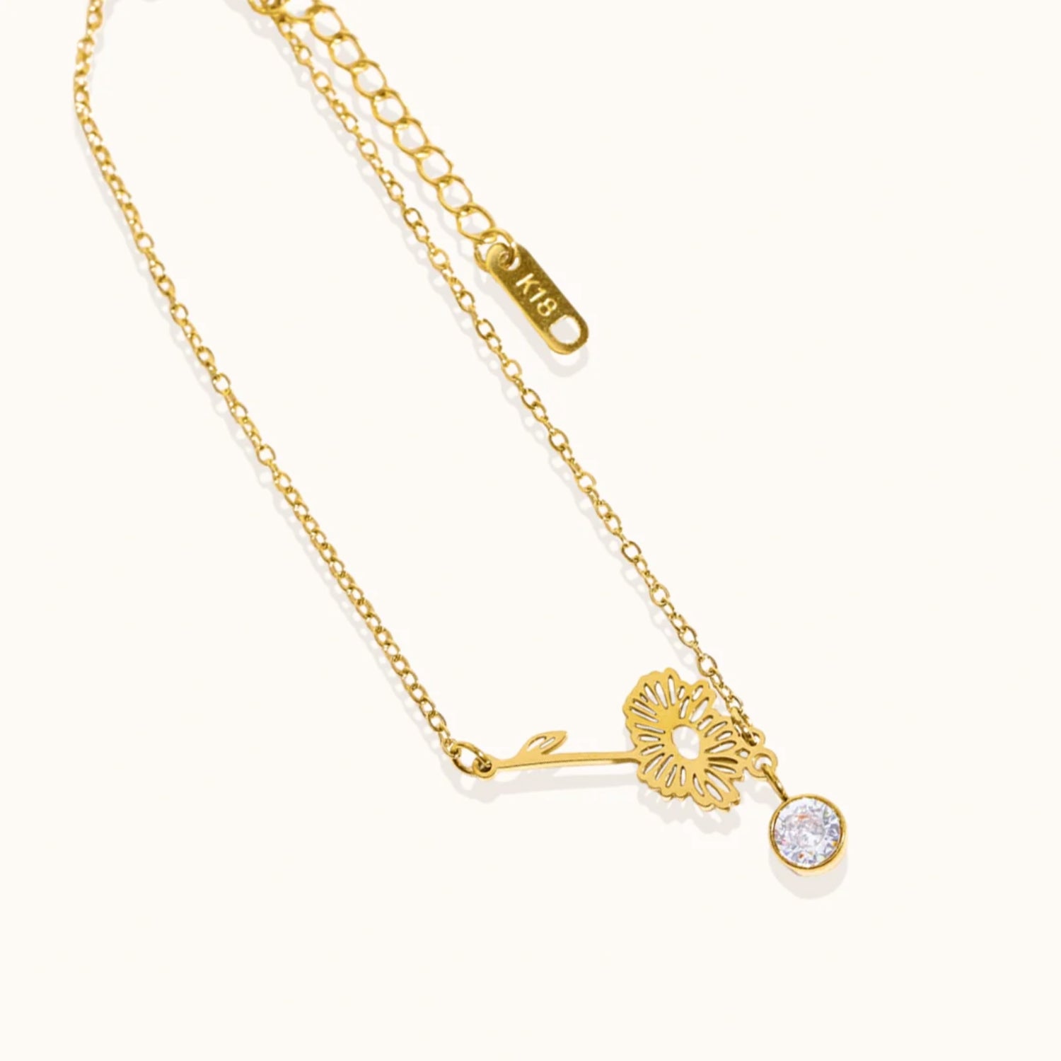 Bracelet Fleur de Naissance avec Pendentif Pierre de Naissance en Or