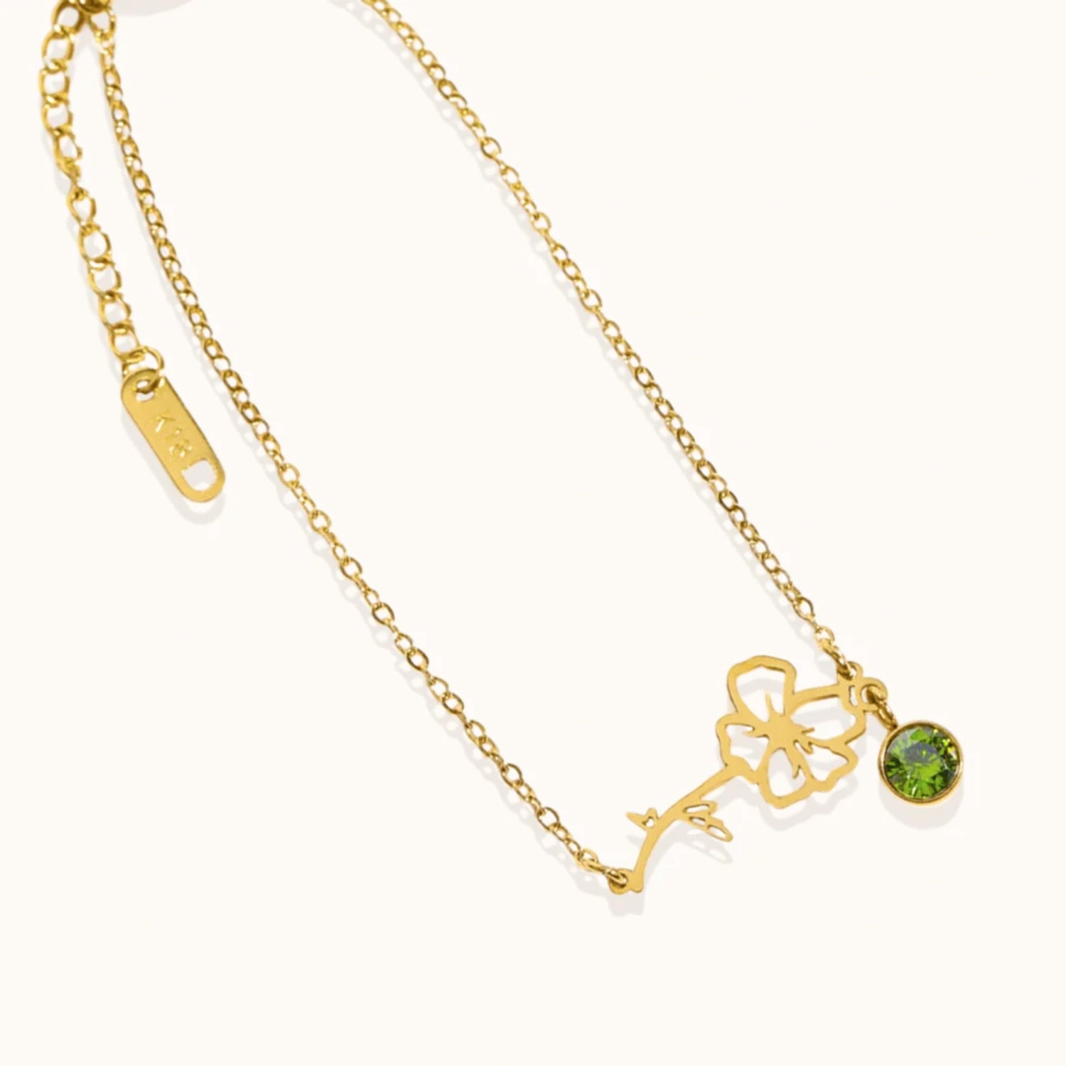 Bracelet Fleur de Naissance avec Pendentif Pierre de Naissance en Or