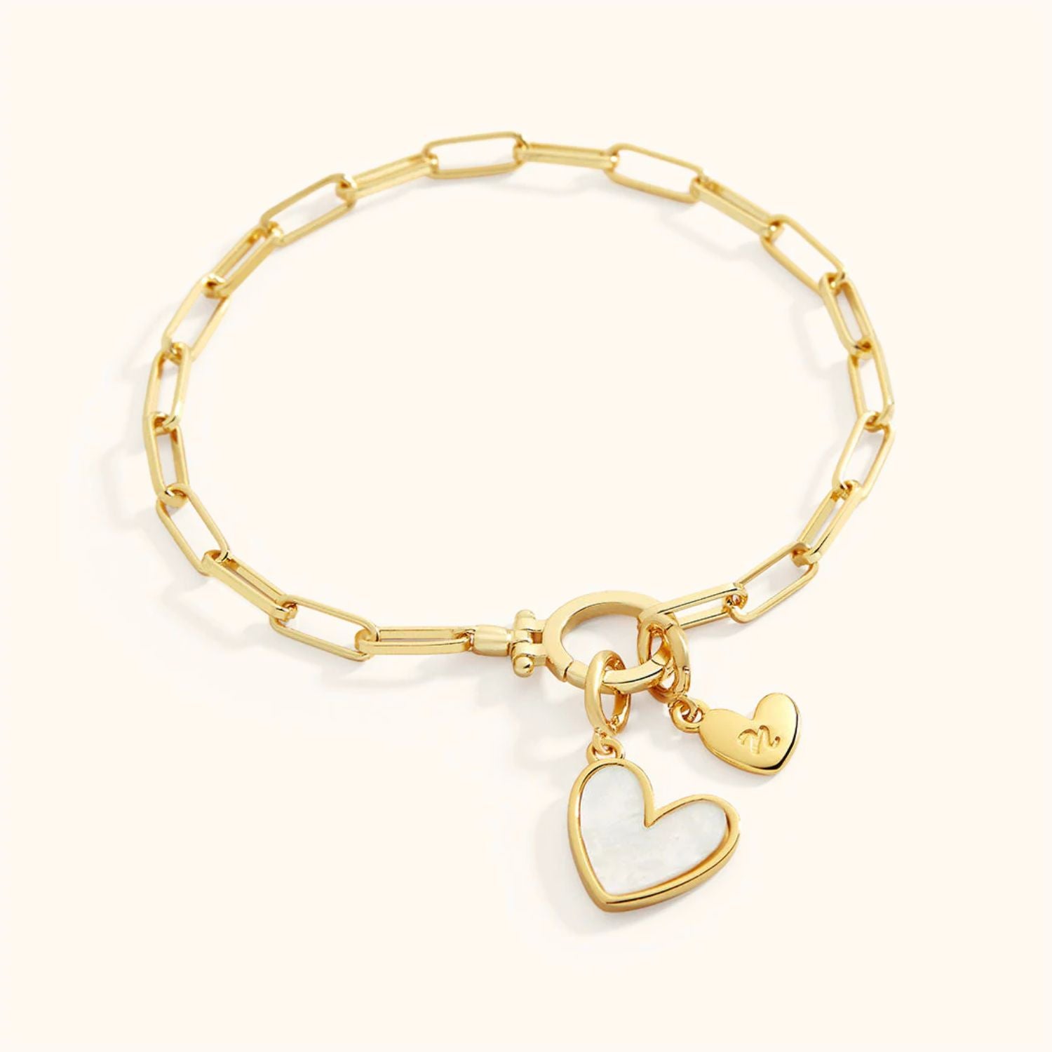 Bracelet Pendentif Cœur en Nacre avec Initiale en Or
