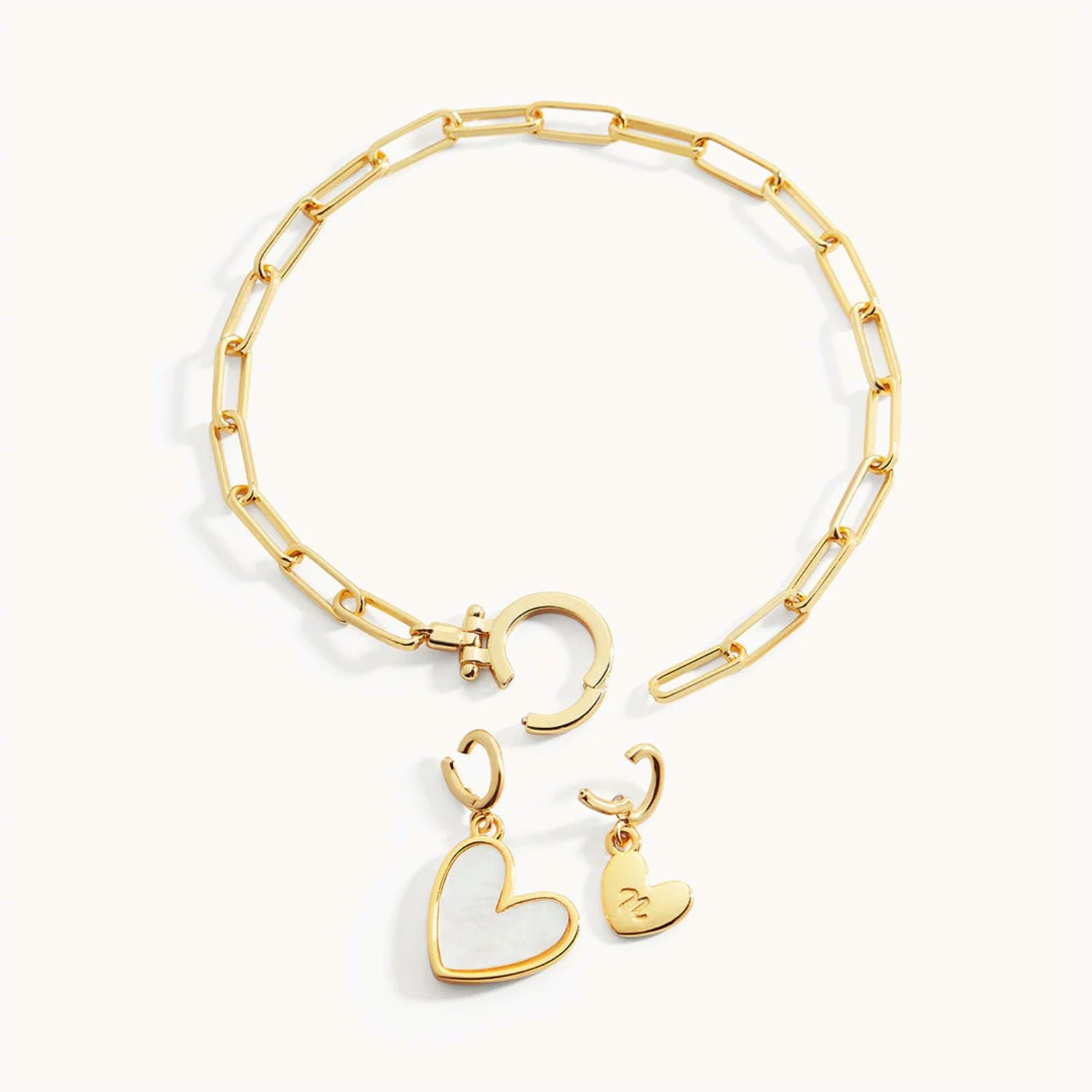 Bracelet Pendentif Cœur en Nacre avec Initiale en Or