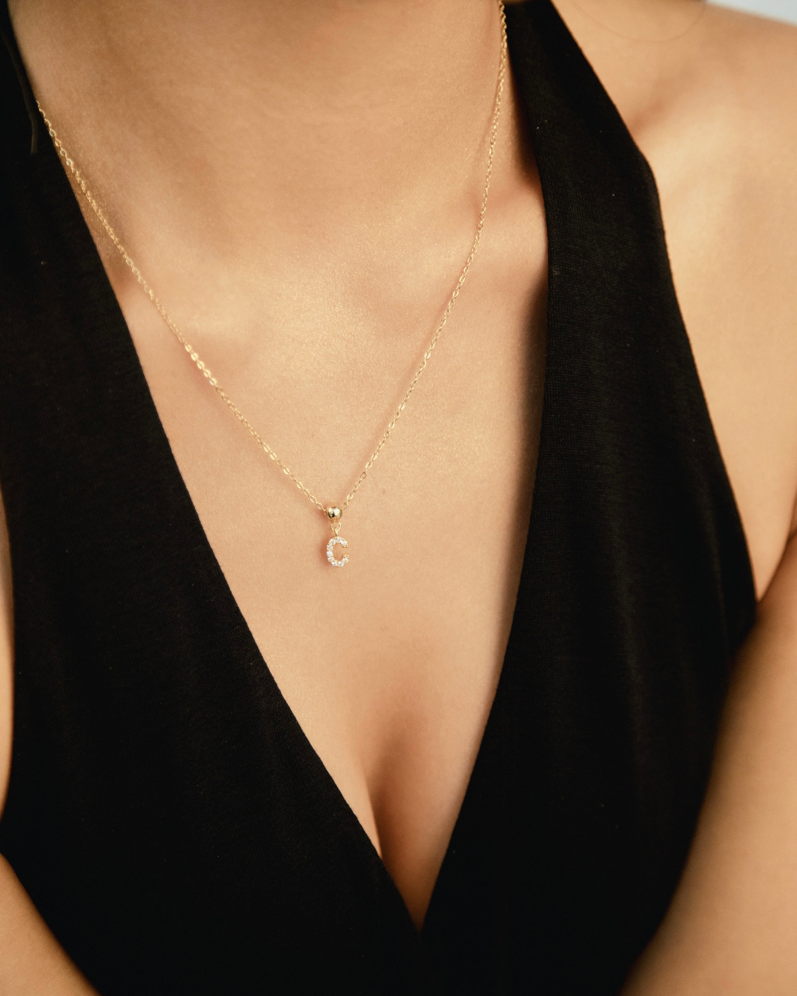 Pendentif Initiale C avec Diamant en Or