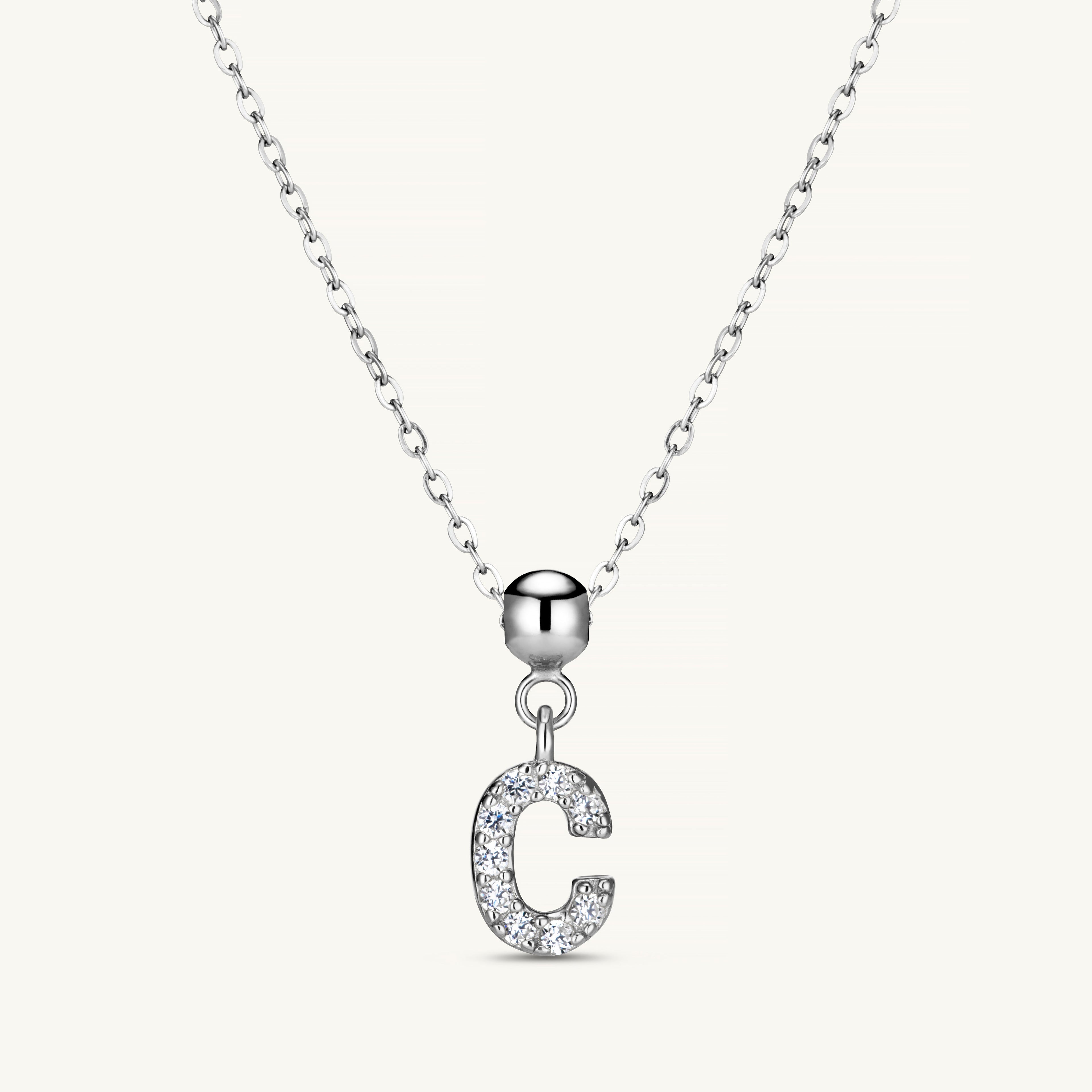 Pendentif Initiale C avec Diamant en Argent