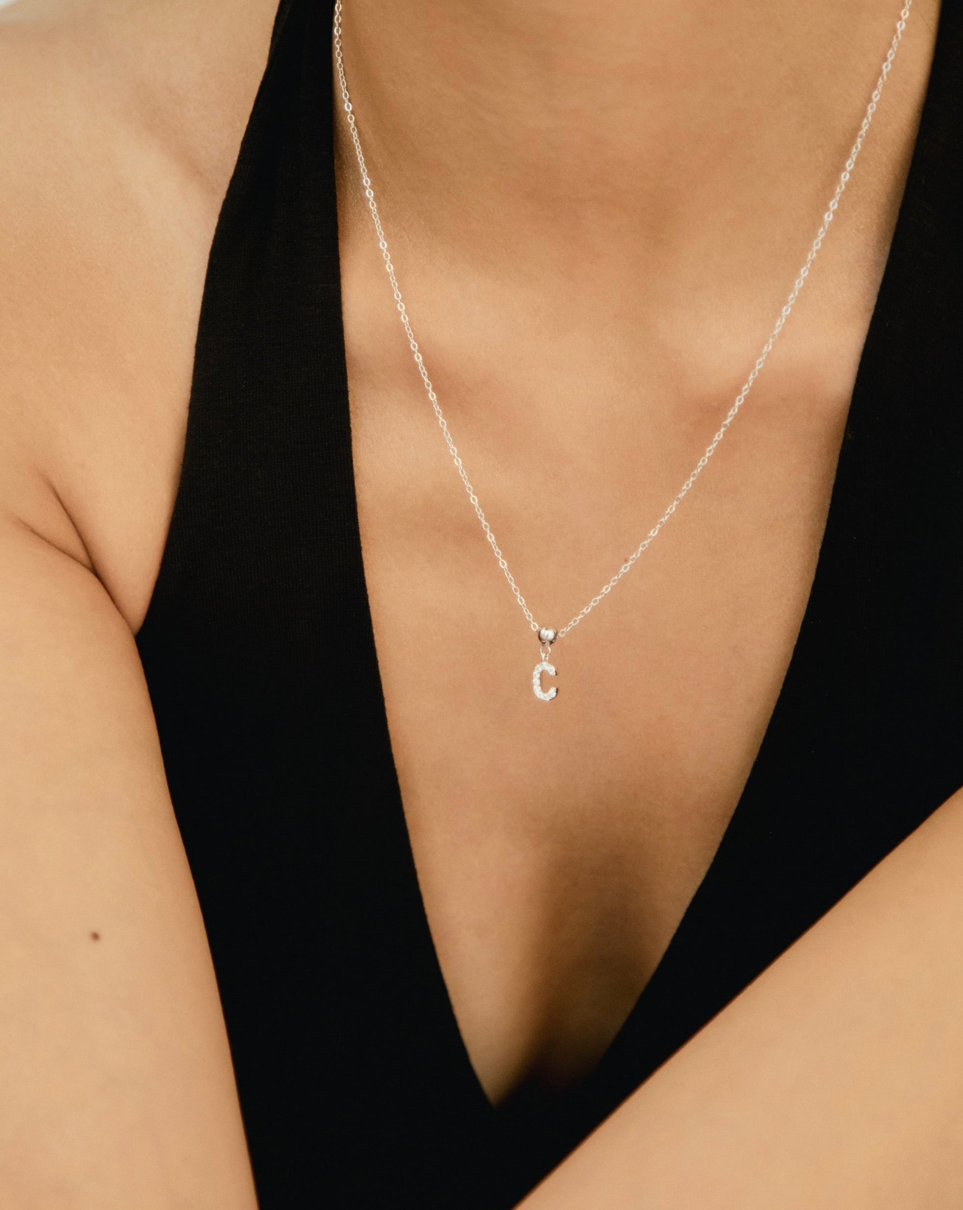 Pendentif Initiale N avec Diamant en Argent