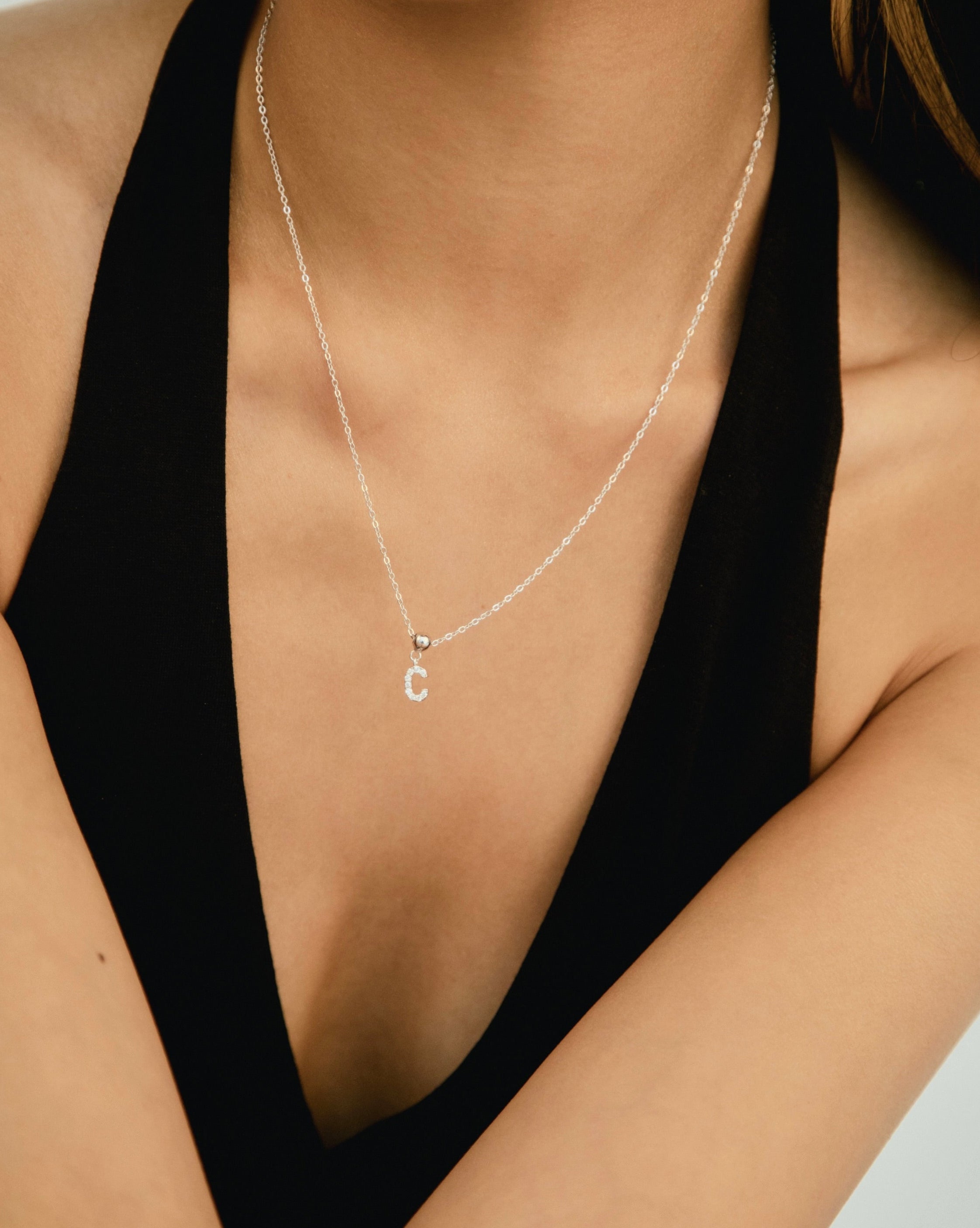 Pendentif Initiale C avec Diamant en Argent