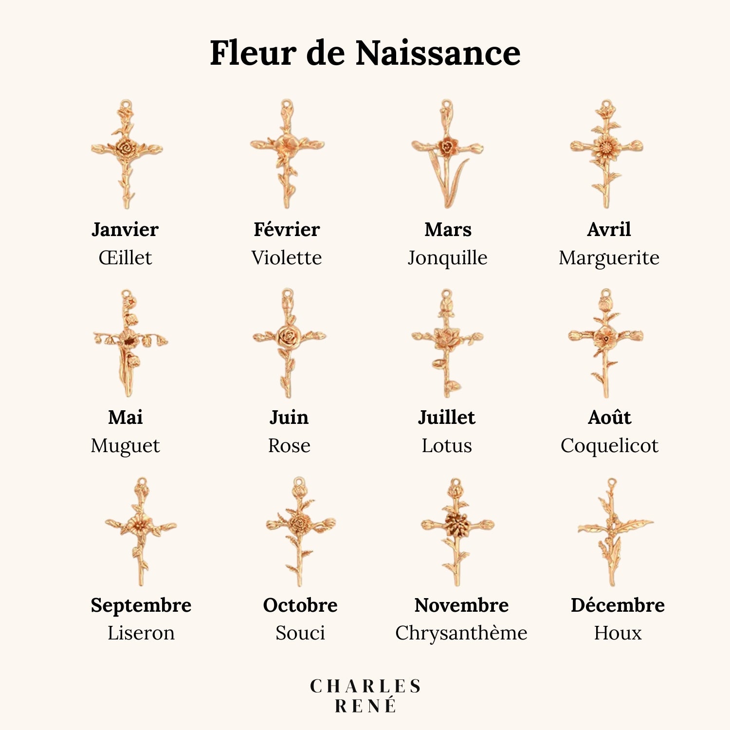 Collier Pendentif Croix Florale en Or
