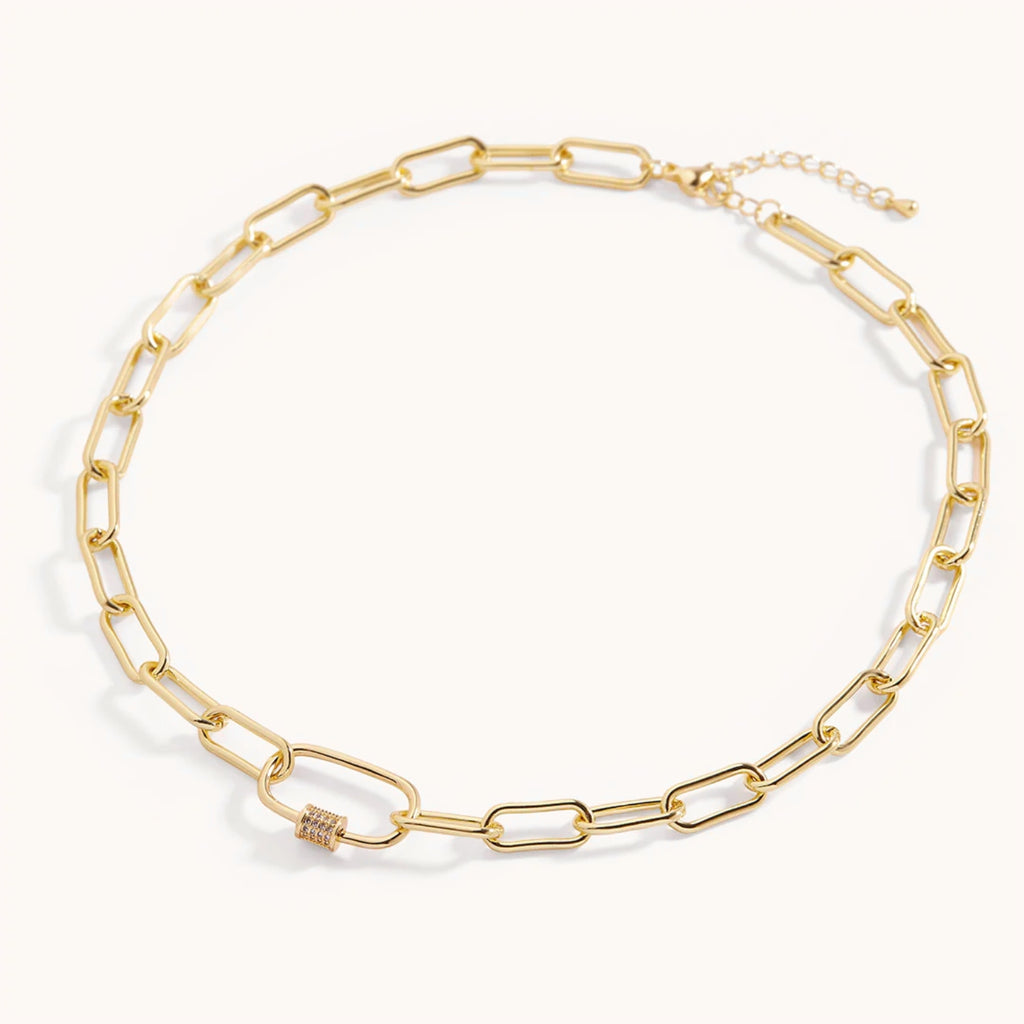 Collier Chaîne Maillons avec Mousqueton Pavé en Or