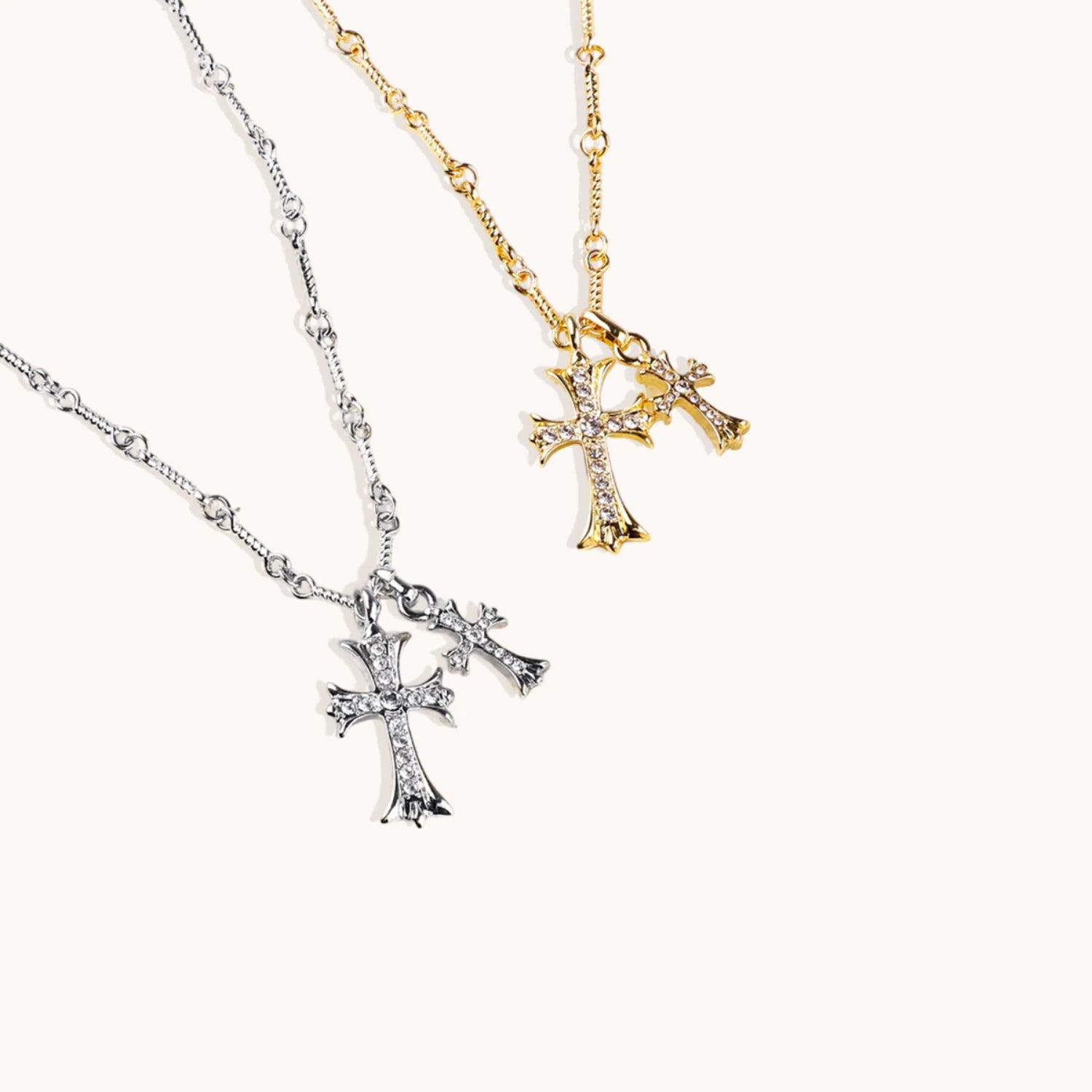 Collier Pendentif Double Croix en Or