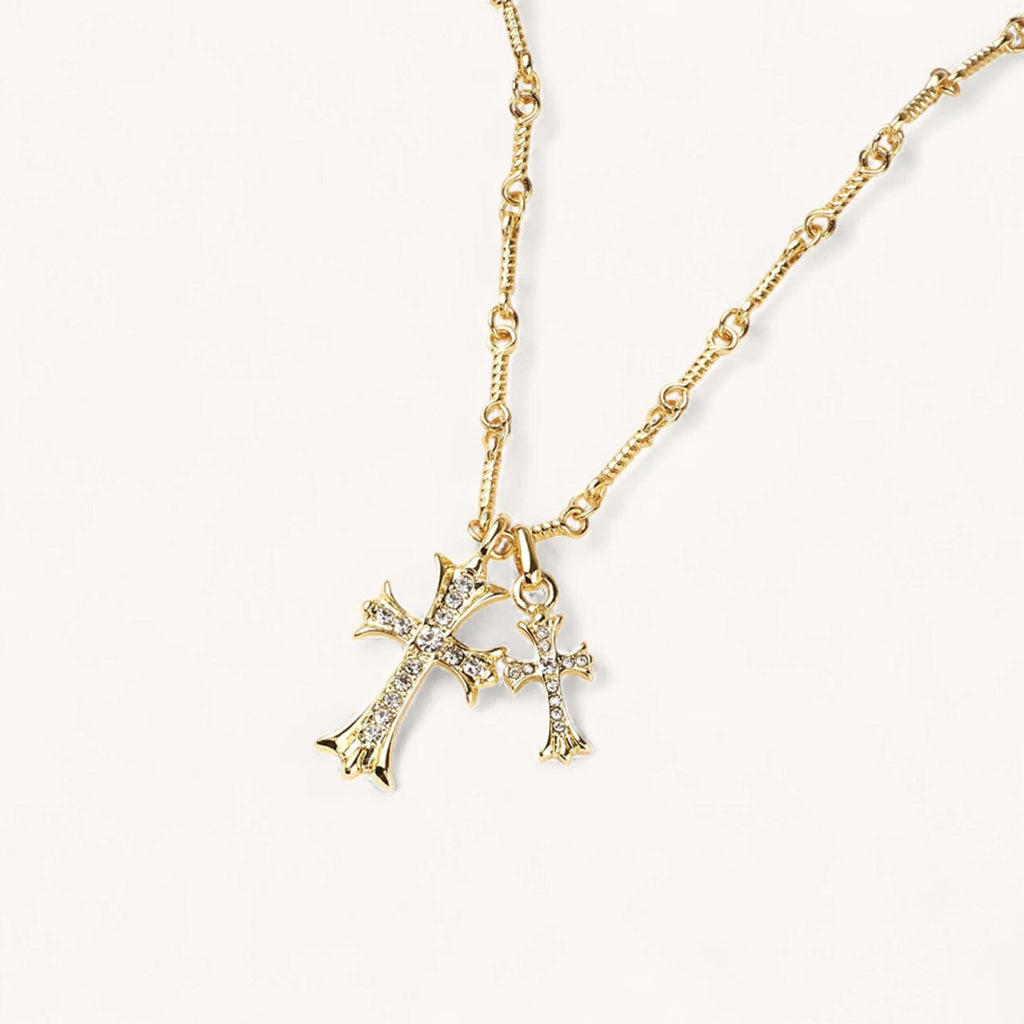 Collier Pendentif Double Croix en Or