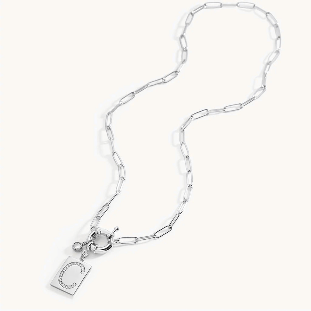Collier Pendentif Initiale Pavé avec Chaîne Maillons