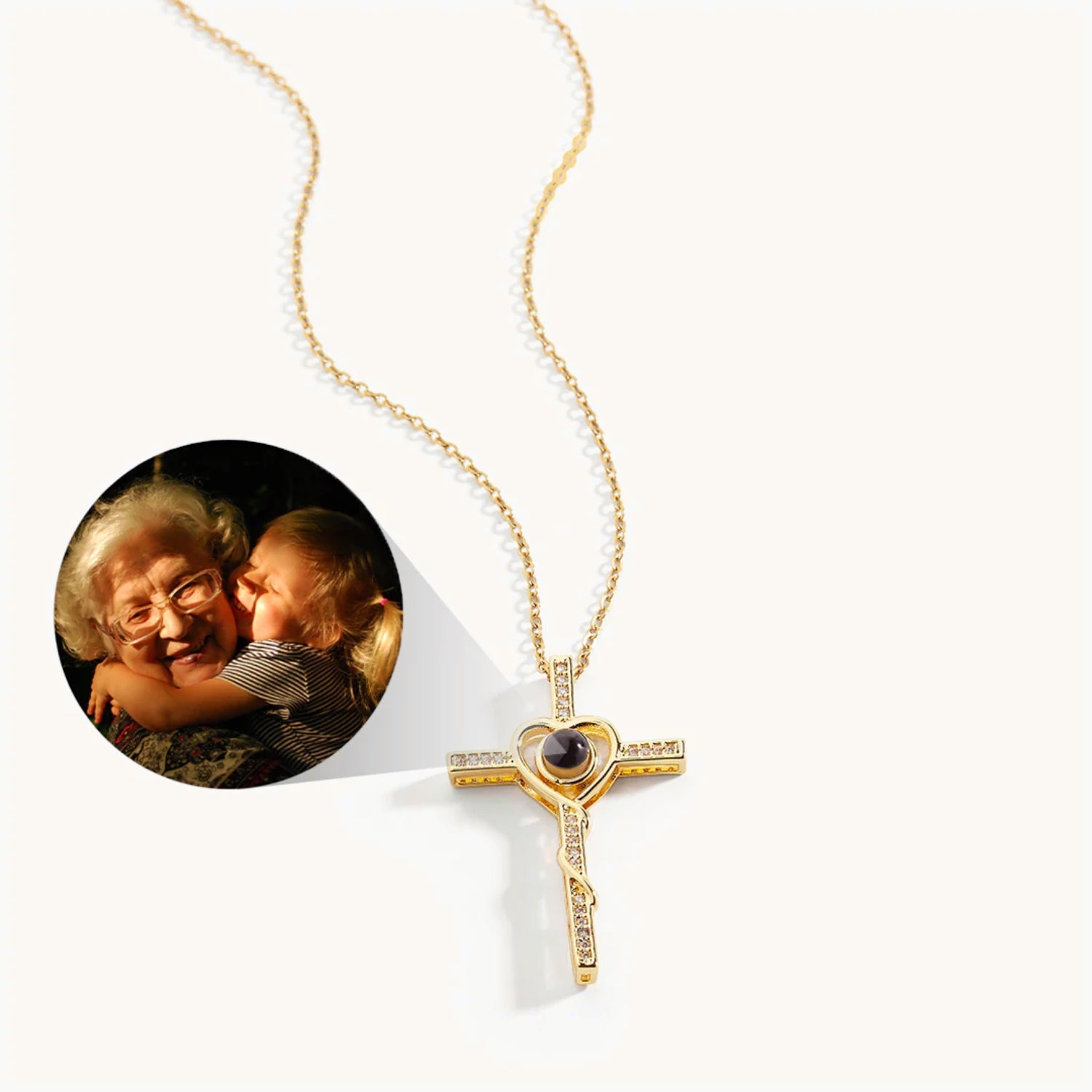 Collier Photo Cœur et Croix en Or