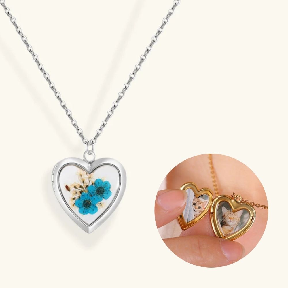 Forget-Me-Not Heart Locket Necklace
