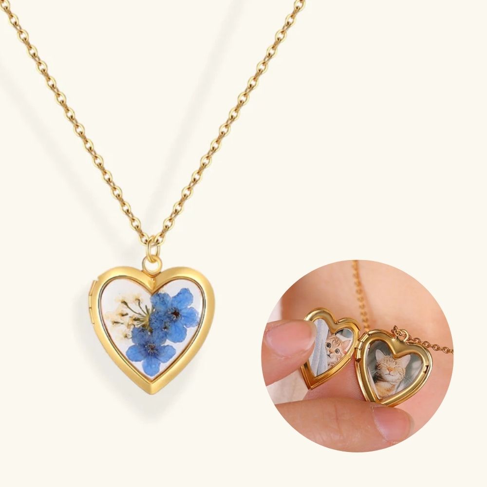 Forget-Me-Not Heart Locket Necklace