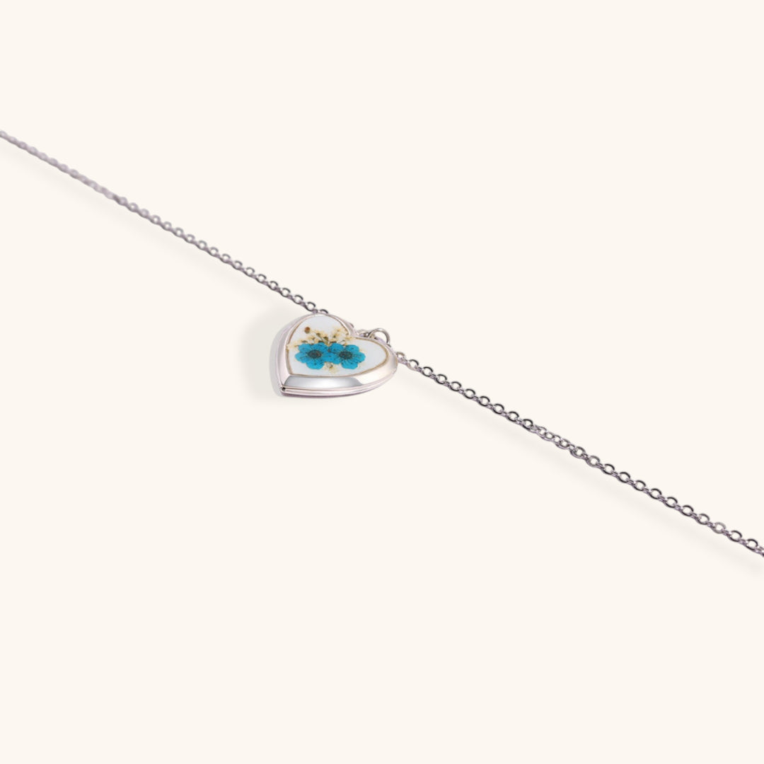 Forget-Me-Not Heart Locket Necklace