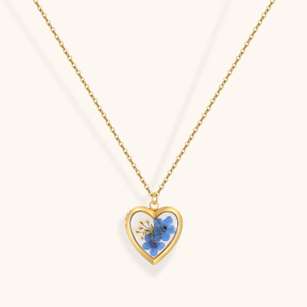 Forget-Me-Not Heart Locket Necklace