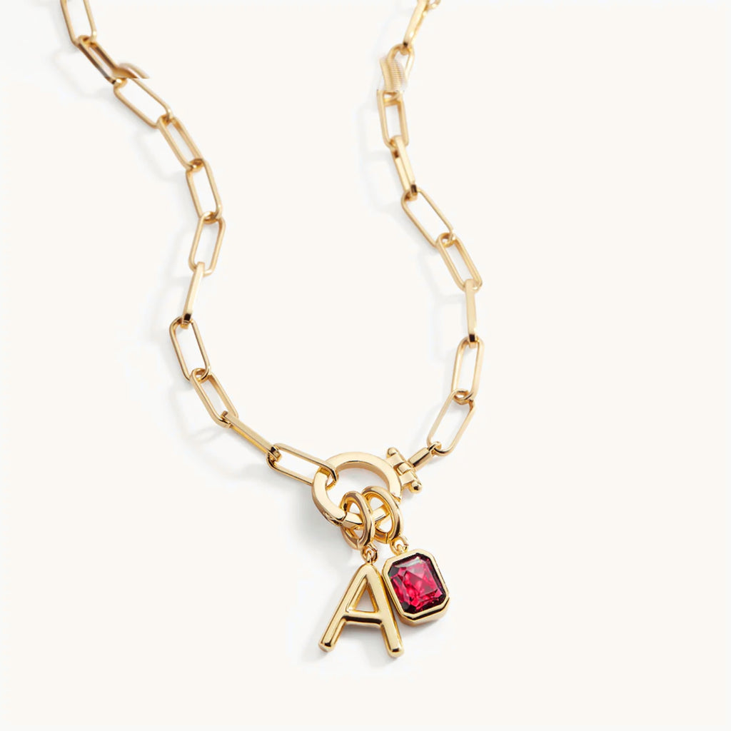 Collar de Eslabones con Inicial y Piedra de Nacimiento