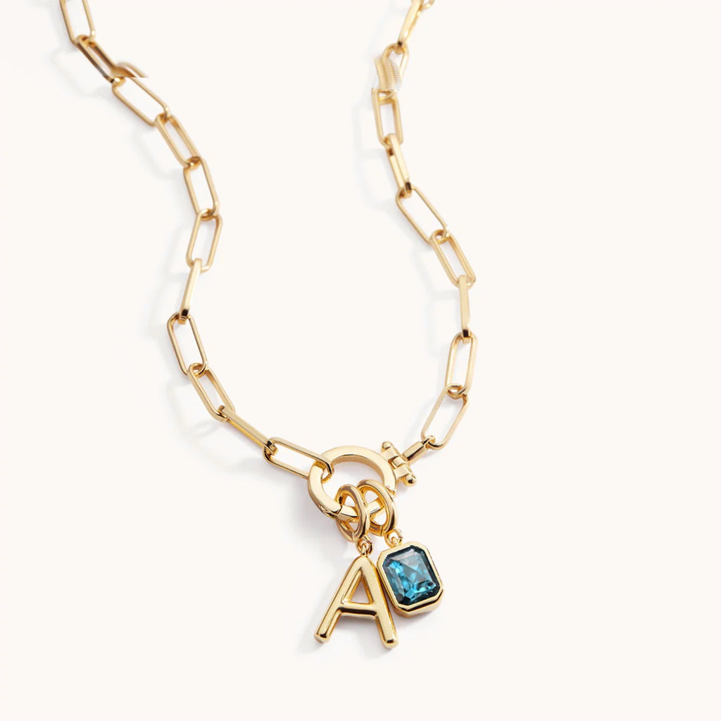 Collar de Eslabones con Inicial y Piedra de Nacimiento