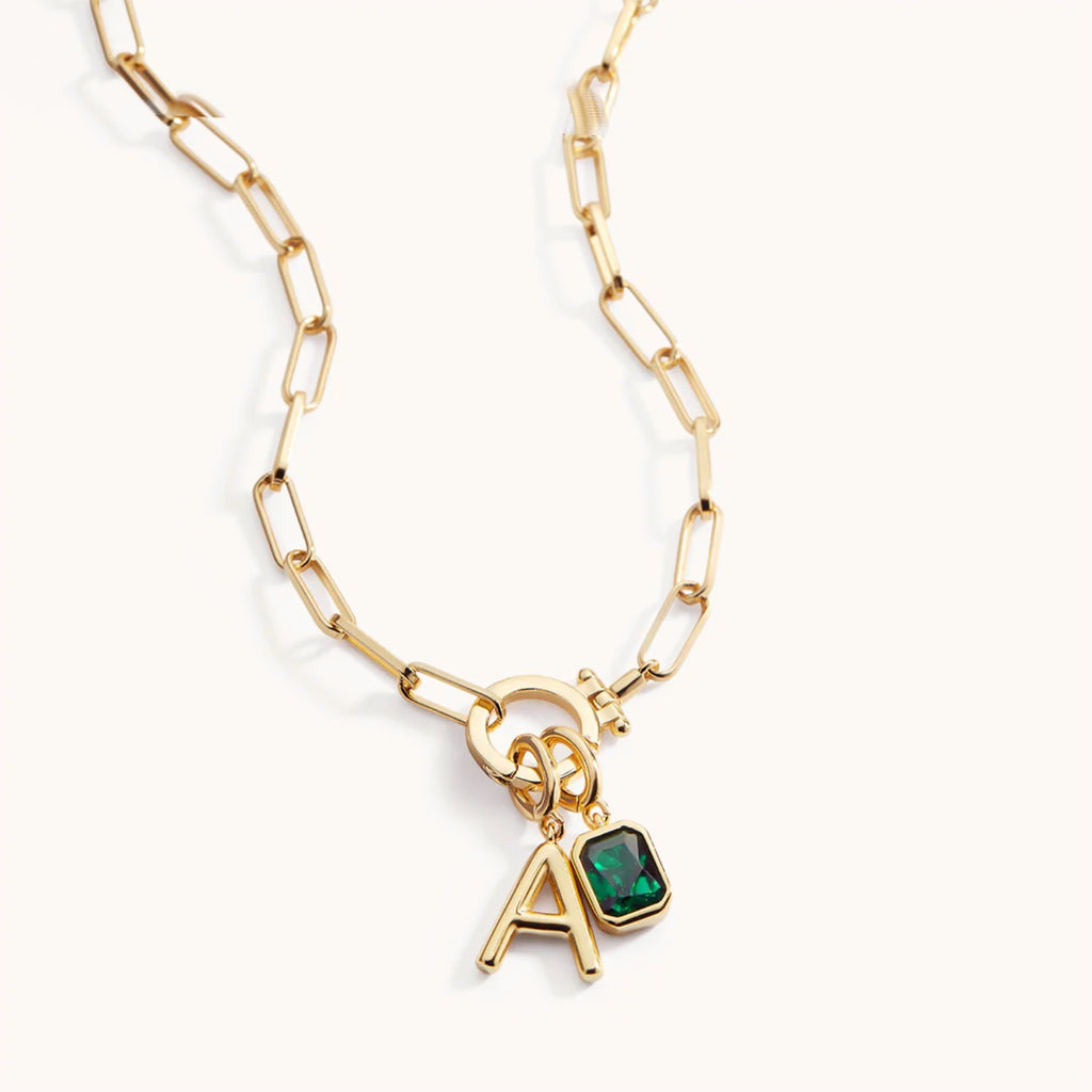 Collar de Eslabones con Inicial y Piedra de Nacimiento