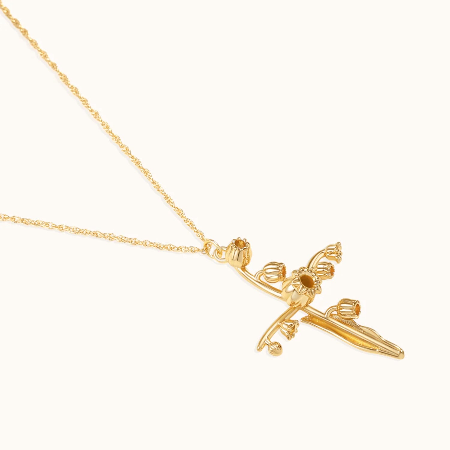 Collier Pendentif Croix Florale en Or