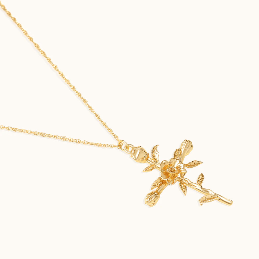 Collier Pendentif Croix Florale