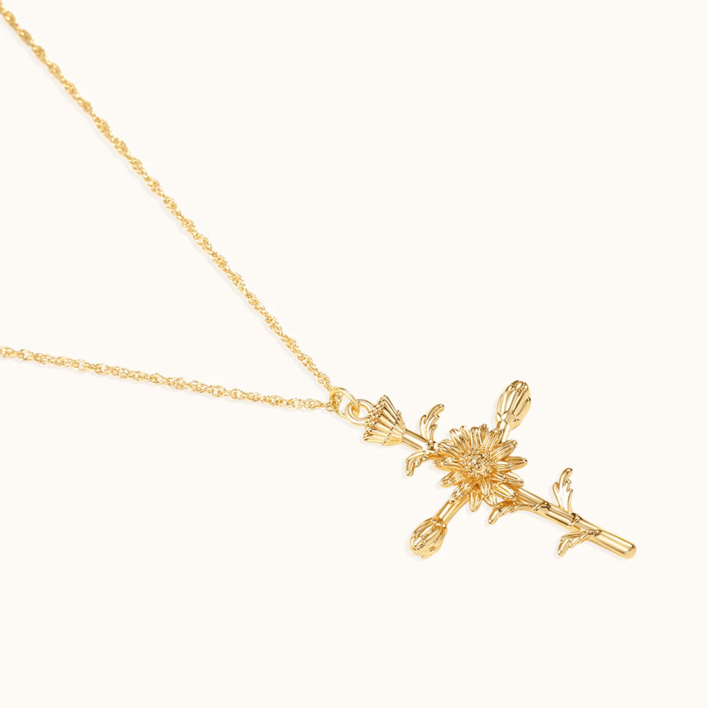 Collier Pendentif Croix Florale
